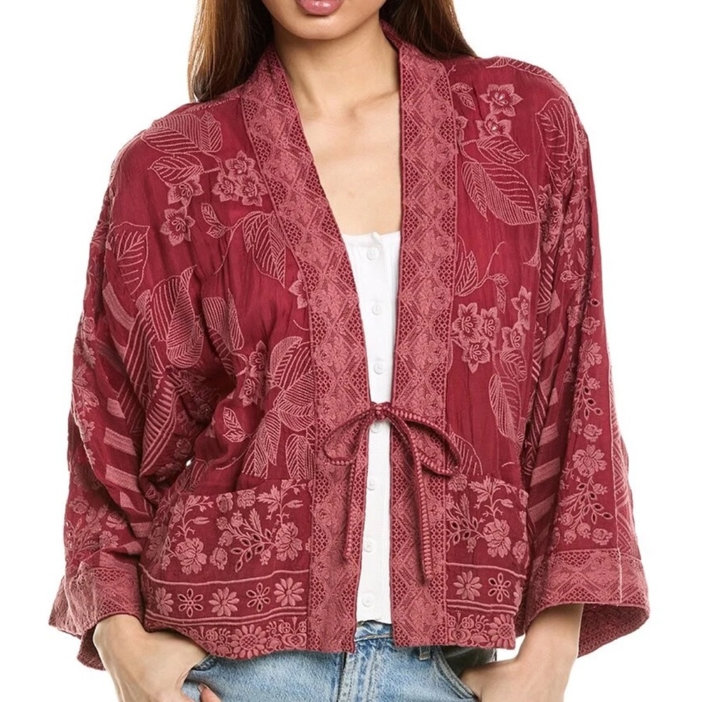 NWT Johnny Was Womens Tyrael Kimono embroidered Red size small